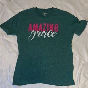Lincoln outfitters Teal Graphic T-Shirt with Pink and White Print
